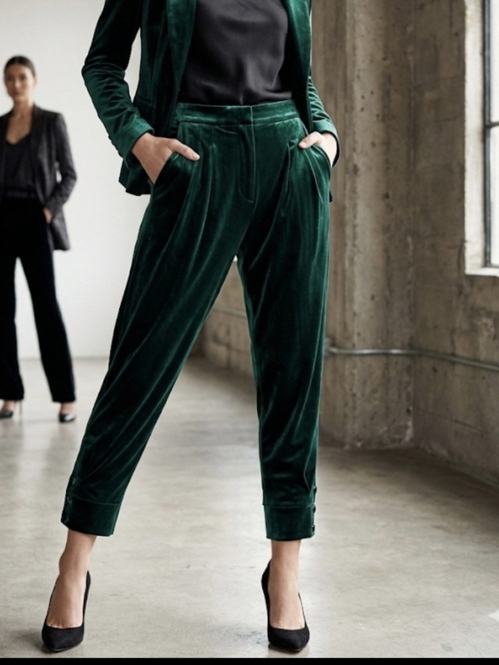 Emerald Velvet Tailored Pants